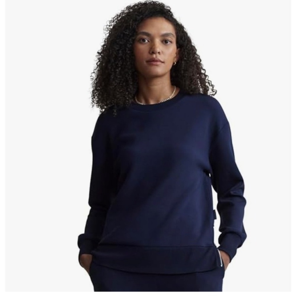Varley Gabriella Double Soft Navy Crewneck Sweatshirt Side Zip Small